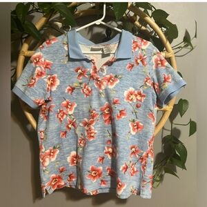 Floral Polo Shirt with Blue Collar